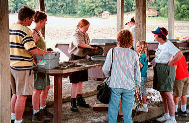 Park Employee Demonstrates Sieve Technique  to Visitors